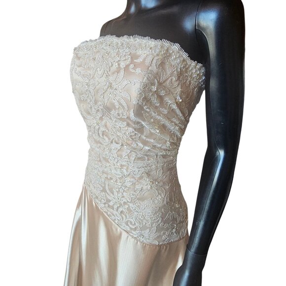 Gold Charmeuse Asymmetrical Wedding Gown - Maggie Sottero - Picture 6 of 8